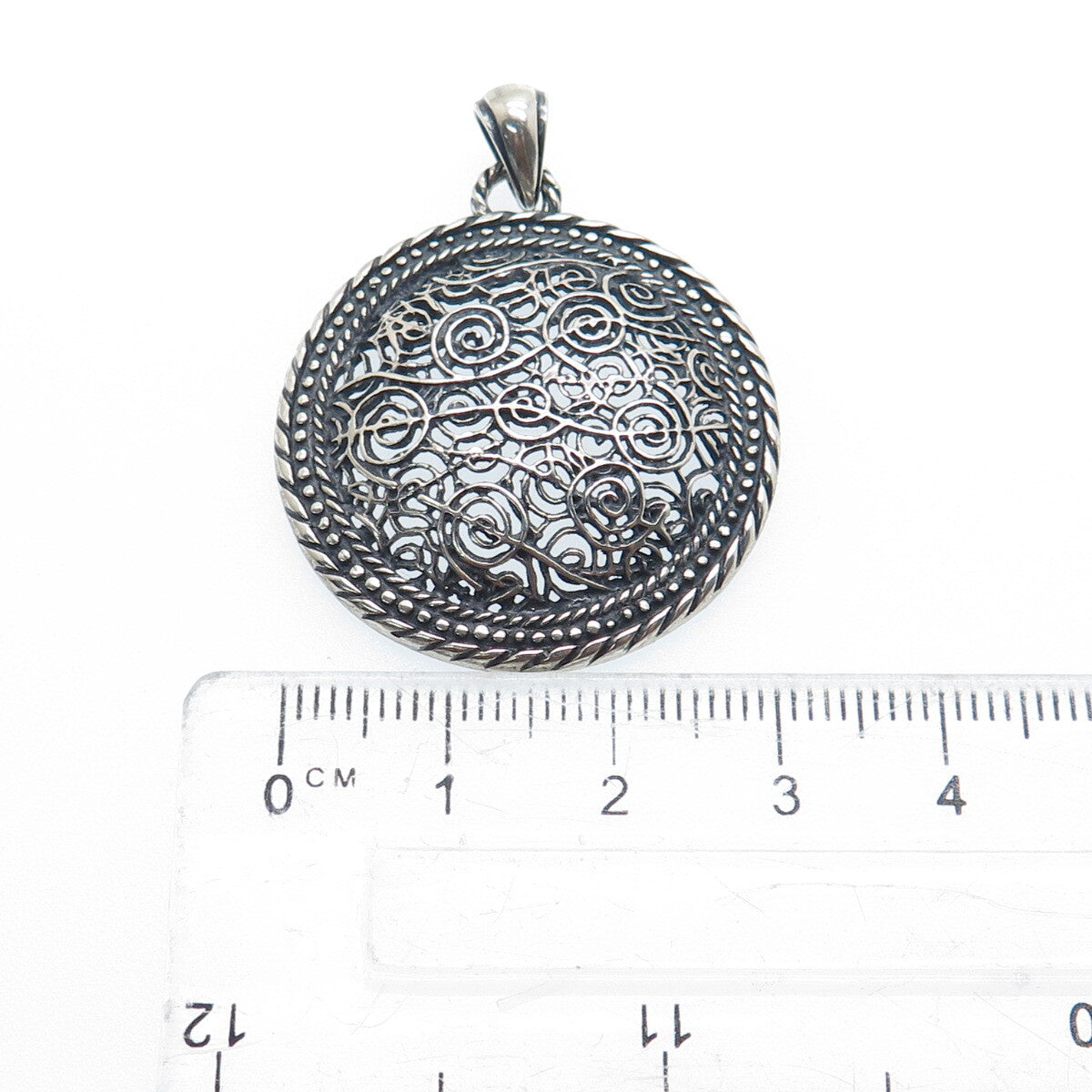 925 Sterling Silver Vintage Spiral Filigree Oxidized Charm Pendant