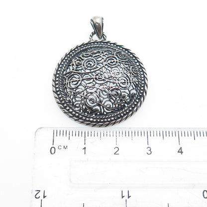 925 Sterling Silver Vintage Spiral Filigree Oxidized Charm Pendant