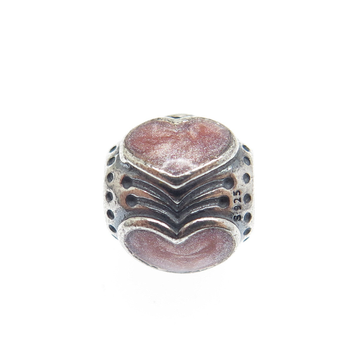 PANDORA 925 Sterling Silver Rose Enamel Heart Bead Charm
