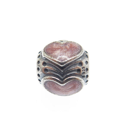 PANDORA 925 Sterling Silver Rose Enamel Heart Bead Charm