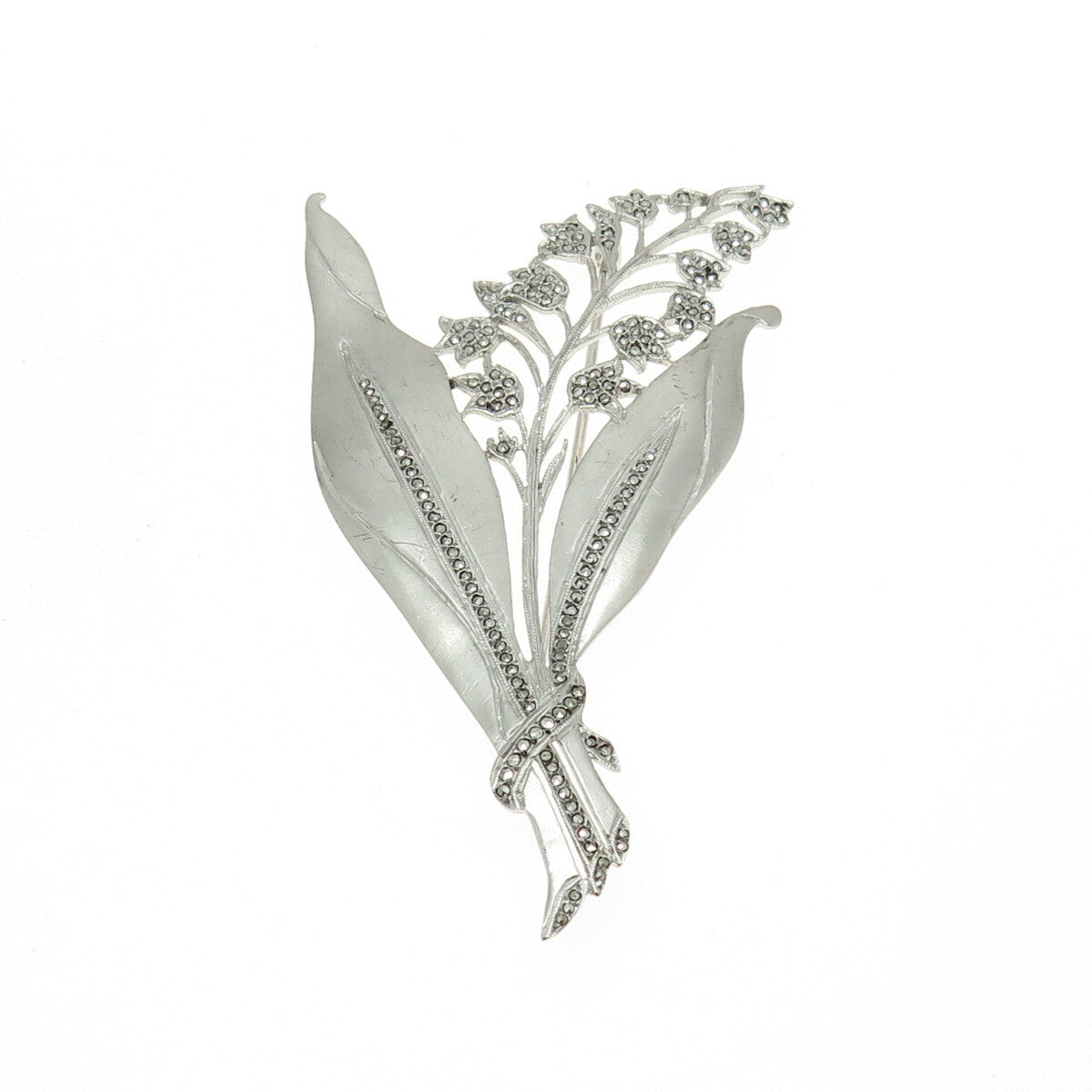 925 Sterling Silver Antique Art Deco PRK Real Marcasite Flower Pin Brooch