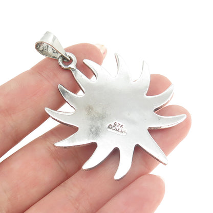 925 Sterling Silver Vintage Mexico Real Rose Agate Sun Pendant