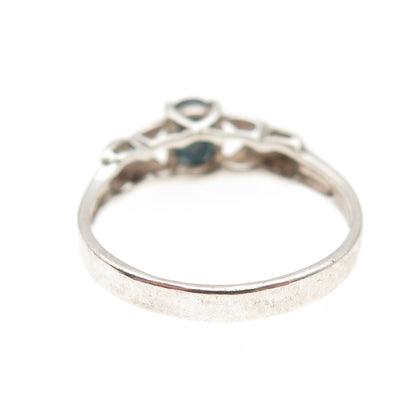 925 Sterling Silver Vintage Real Oval-Cut Sapphire X-Shape Ring Size 8.75