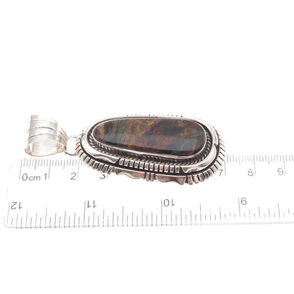 Gary Spencer Navajo Old Pawn Sterling Silver Vintage Tiger Iron Tribal Pendant