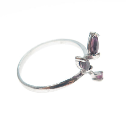 925 Sterling Silver Vintage Real Marquise & Round-Cut Amethyst Ring Size 6.75