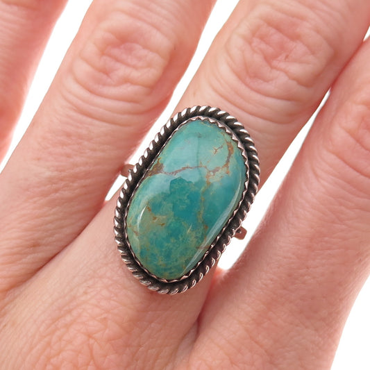 Old Pawn 925 Sterling Silver Vintage Kingman Turquoise Tribal Ring Size 6.25