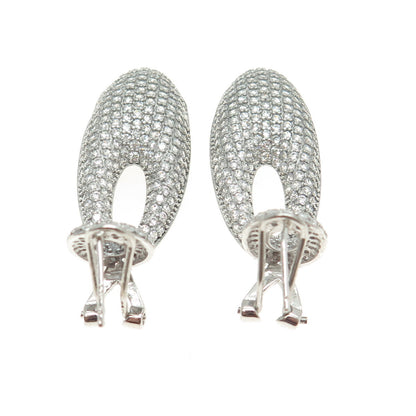 925 Sterling Silver Round-Cut C Z Oval Dangling Omega Back Earrings