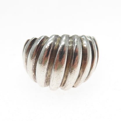925 Sterling Silver Vintage Modernist Ribbed Oxidized Ring Size 9