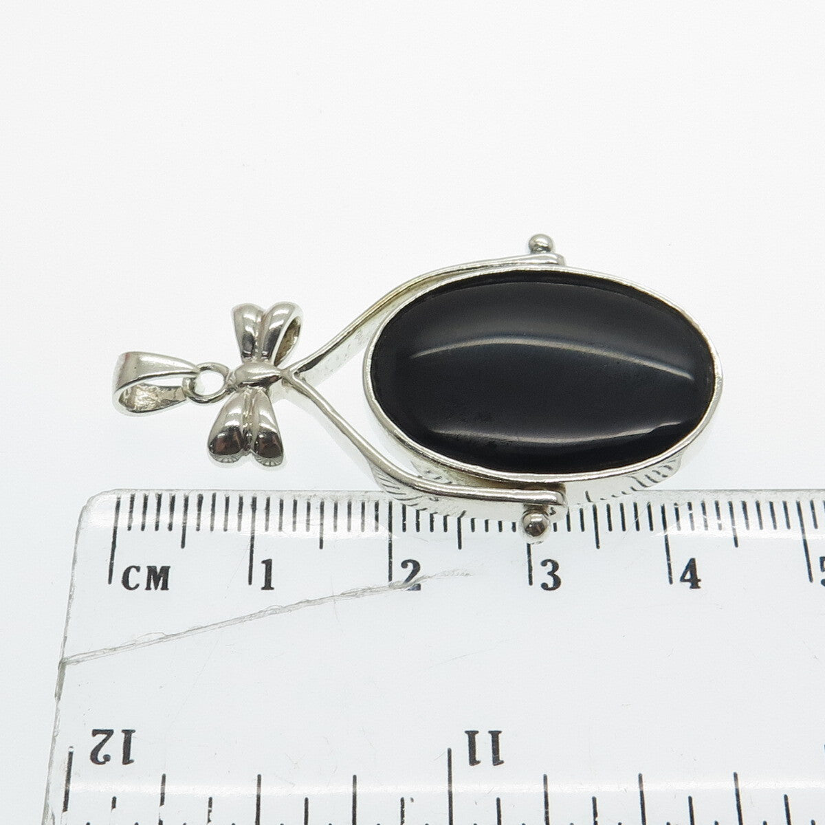 925 Sterling Silver Vintage Mother-of-Pearl & Black Onyx Gem Reversible Pendant