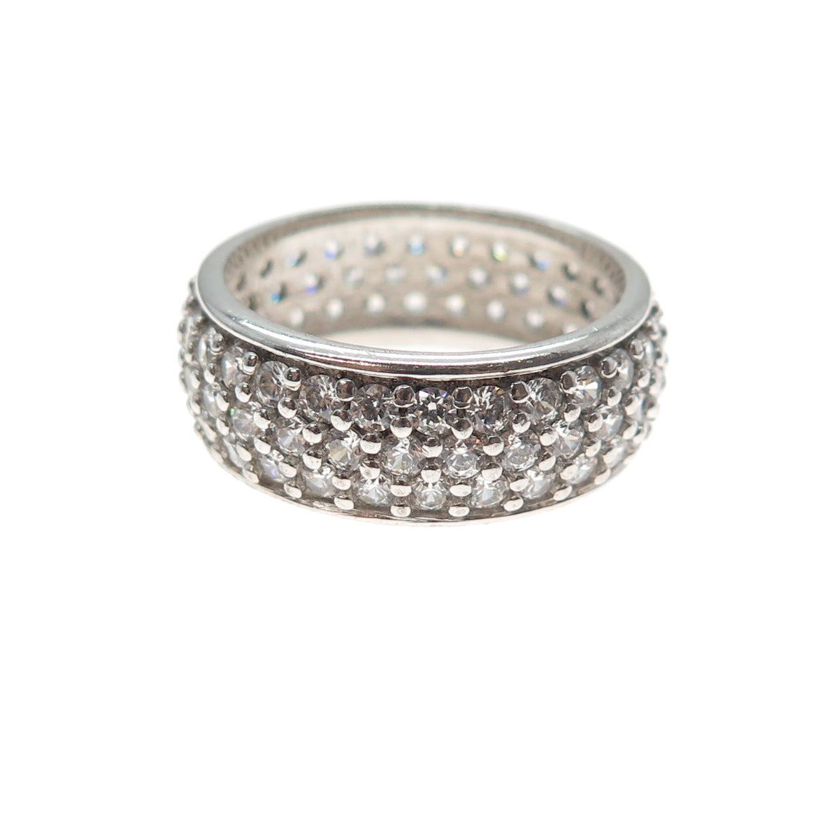 925 Sterling Silver Round-Cut C Z Band Ring Size 8.25