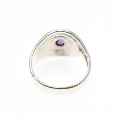 925 Sterling Silver Vintage Nano Amethyst Modernist Ring Size 8