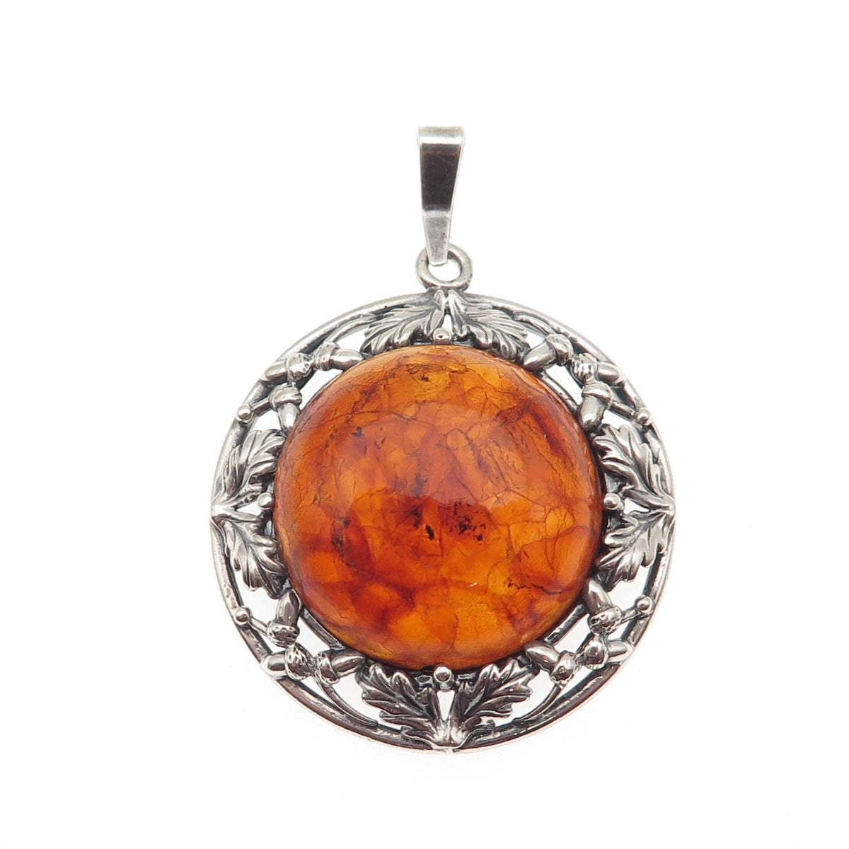Herman Siersbol 925S Sterling Silver Vintage Denmark Real Amber Floral Pendant