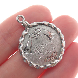 SPENCER CO. 925 Sterling Silver Vintage "Merry Christmas" Engraved Bells Pendant