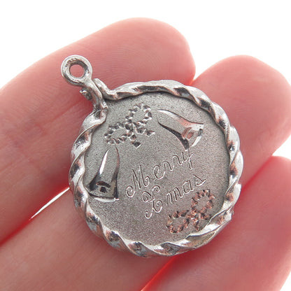 SPENCER CO. 925 Sterling Silver Vintage "Merry Christmas" Engraved Bells Pendant