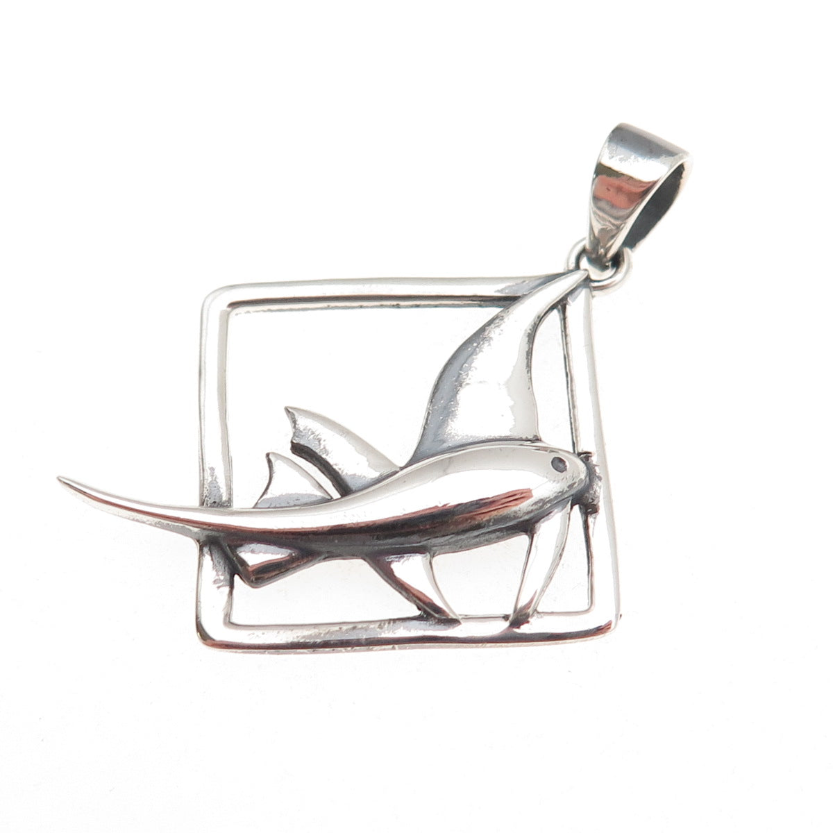 925 Sterling Silver Vintage Fish Oxidized Charm Pendant