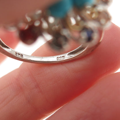 Chuck Clemency 925 Sterling 2-Tone Real Turquoise & Multi-Sapphire Ring Size 8