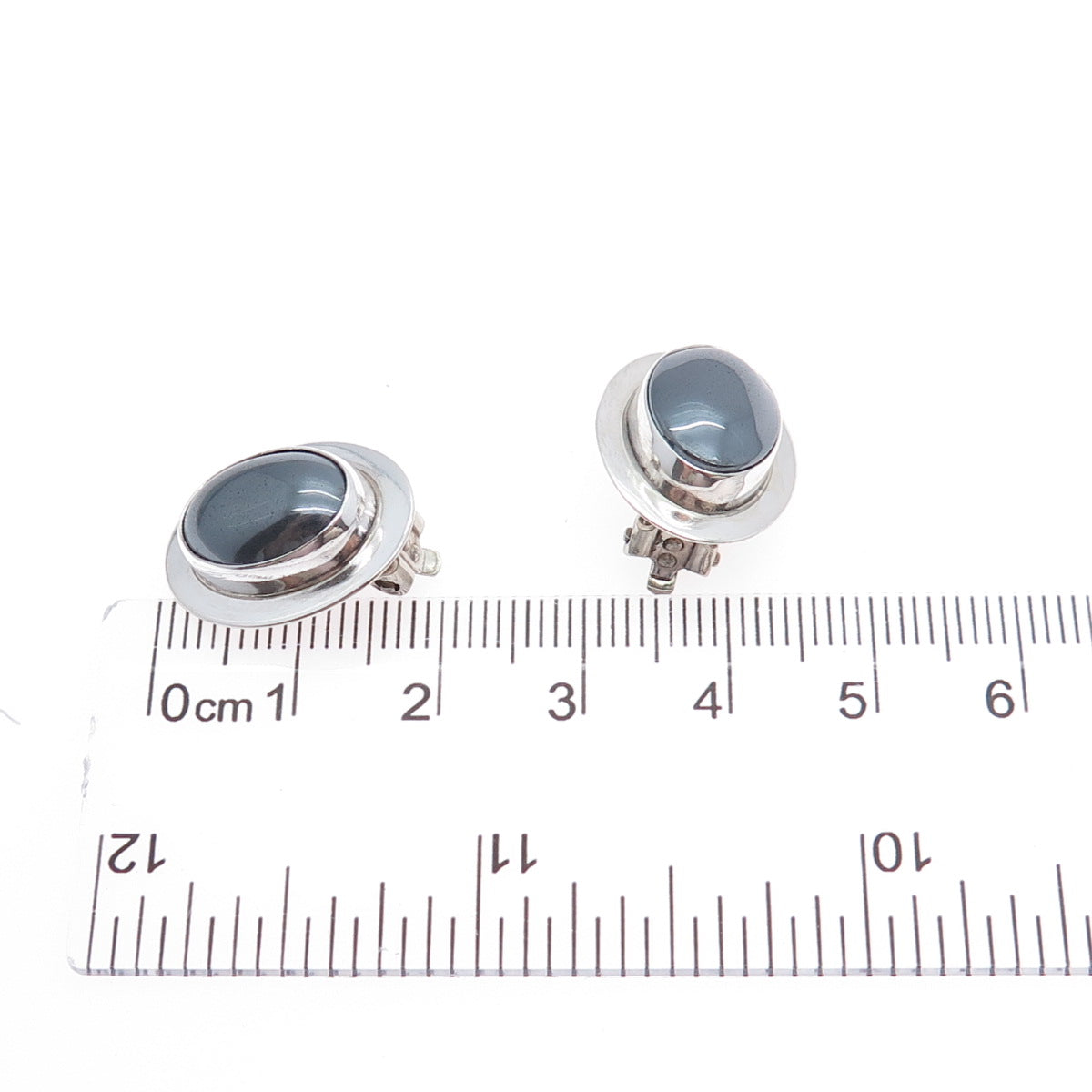 VHC VIDAL CHAVEZ Old Pawn 925 Sterling Silver Vintage Hematite Clip On Earrings