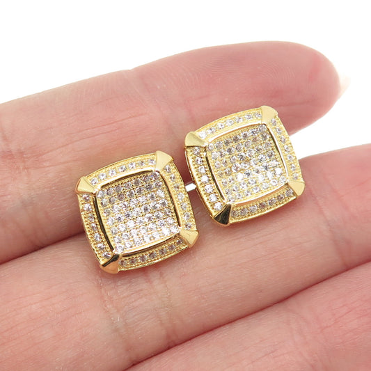 925 Sterling Silver Gold Plated Pave C Z Stud Earrings