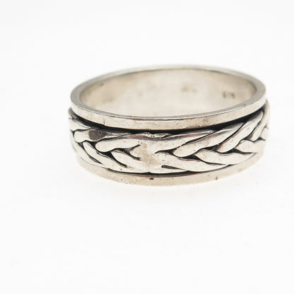 925 Sterling Silver Vintage Braided Oxidized Rotating Band Ring Size 12.75
