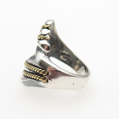 925 Sterling Silver 2-Tone Vintage Mexico Modernist Oxidized Ring Size 7.25