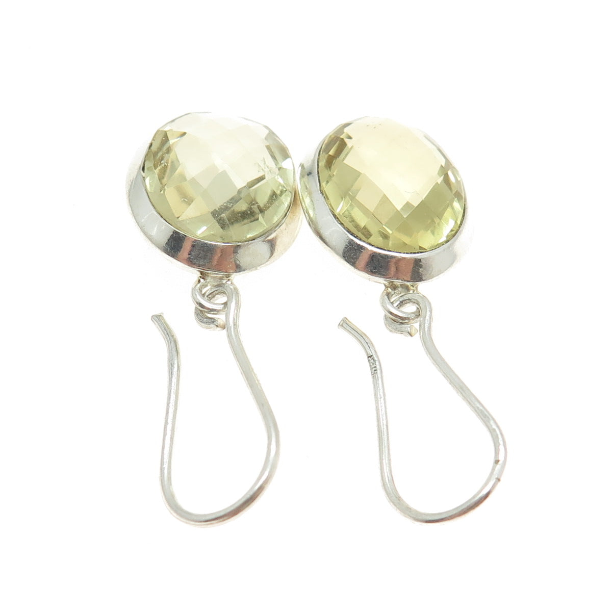 925 Sterling Silver Vintage Real Oval-Cut Citrine Dangling Earrings