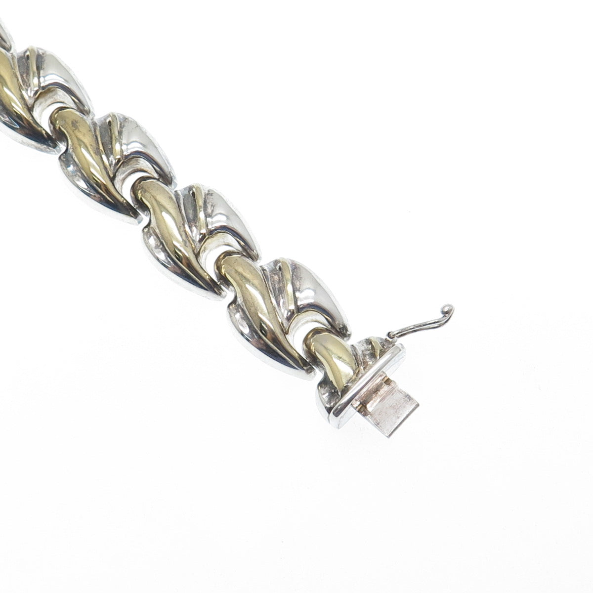 925 Sterling Silver 2-Tone Vintage Italy Modernist Oxidized Link Bracelet 7"