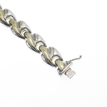 925 Sterling Silver 2-Tone Vintage Italy Modernist Oxidized Link Bracelet 7"