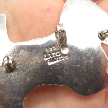 925 Sterling Silver 2-Tone Vintage Mexico Laton Terrier Dog Pin Brooch / Pendant