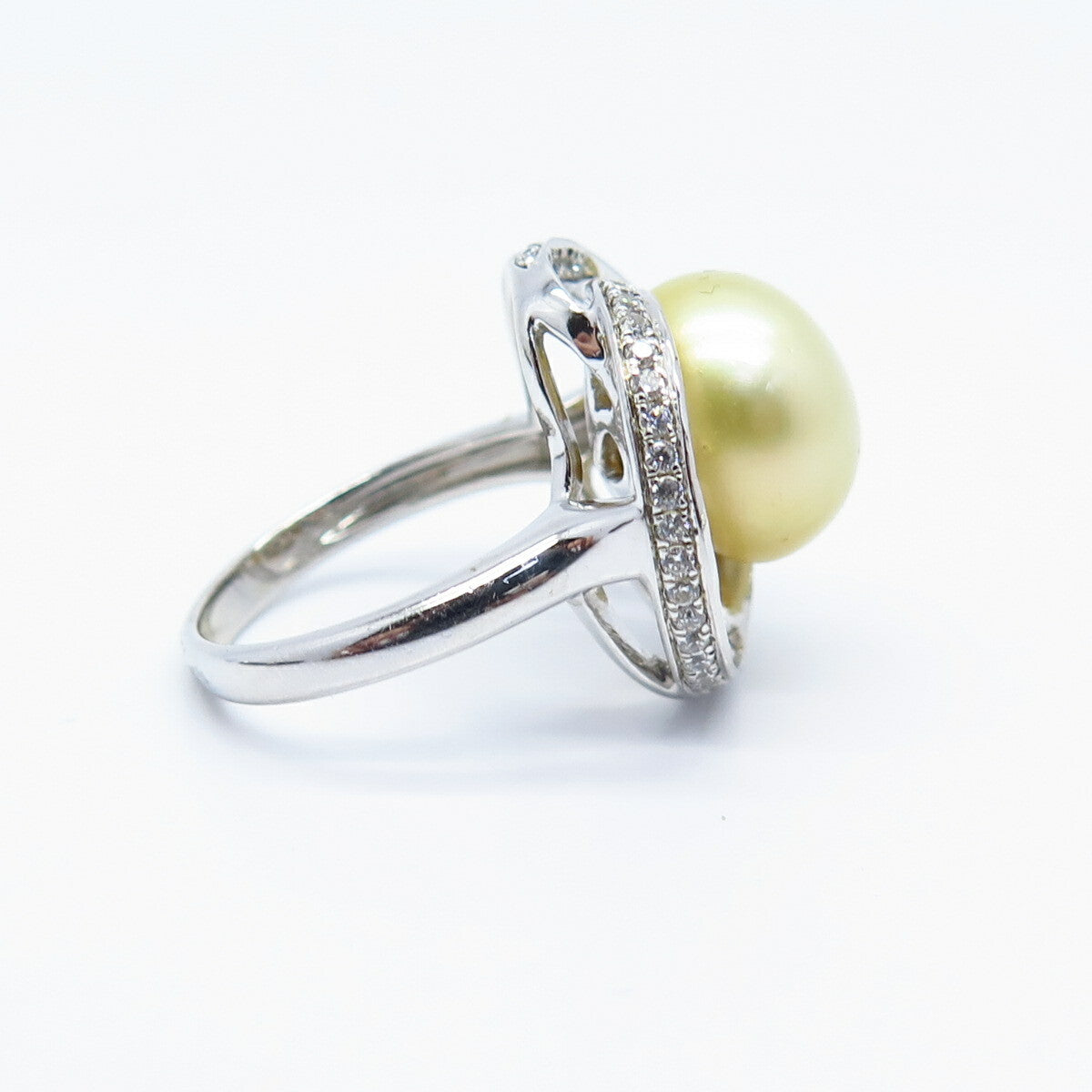 925 Sterling Silver Faux Pearl & Pave C Z Ring Size 6