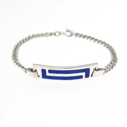 925 Sterling Silver Vintage Enamel Modernist Cuban Link ID Bracelet 6"