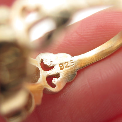 925 Sterling Silver Gold Plated Vintage Real Amethyst & C Z Ring Size 5.25