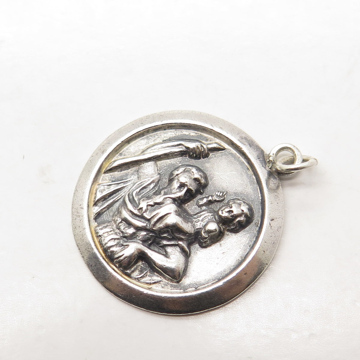 925 Sterling Silver Vintage Mexico St. Christopher Religious Round Pendant