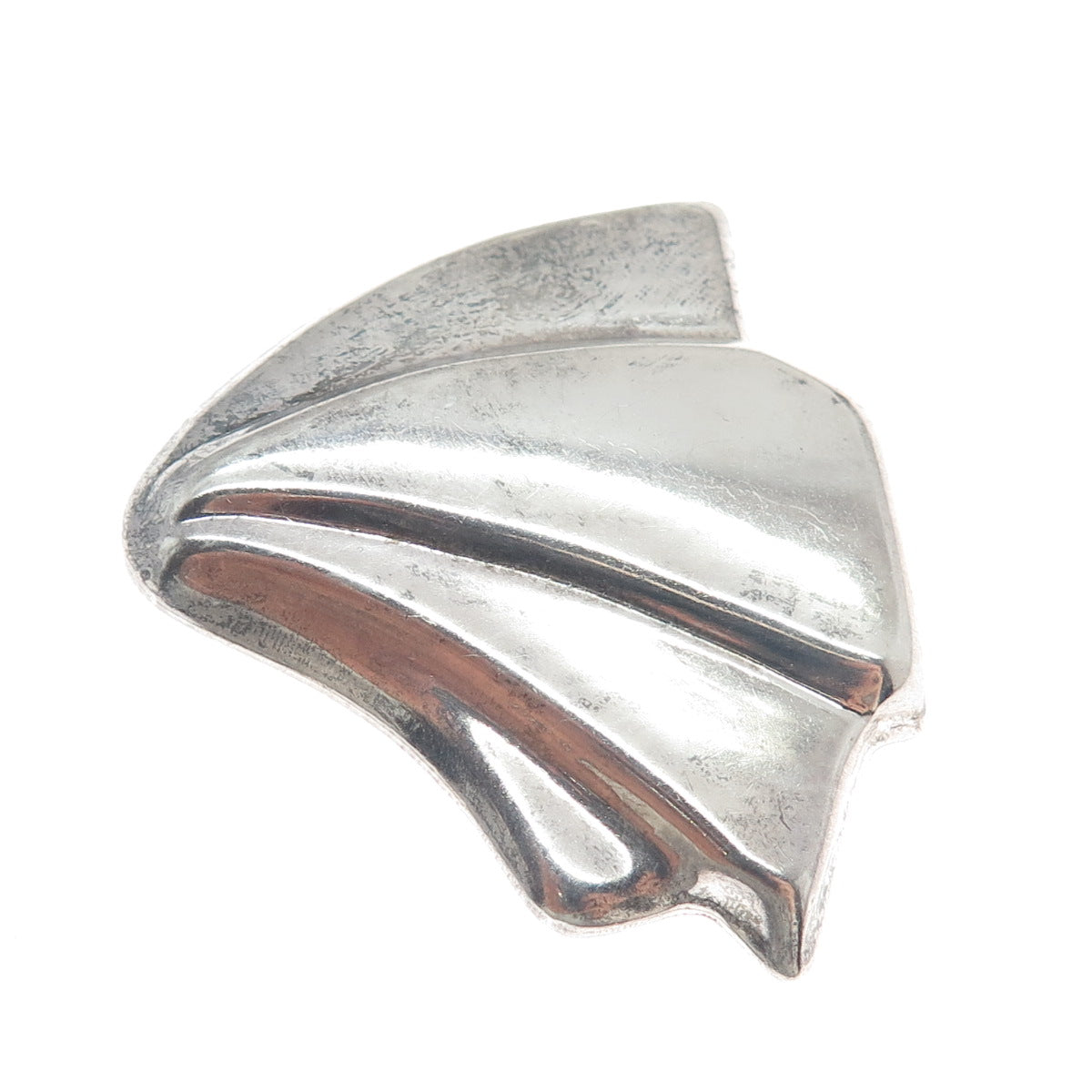925 Sterling Silver Vintage Mexico Modernist Seashell Pin Brooch / Pendant