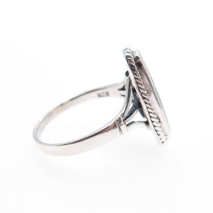 925 Sterling Silver Vintage Southwestern Turquoise Black Onyx MOP Ring Size 6.75