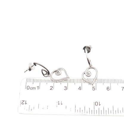 925 Sterling Silver Real Round-Cut Diamond Heart Dangle Earrings