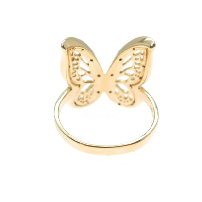 DBJ DEE BERKLE Sterling Silver Gold Plated Real Diamond Butterfly Ring Size 10