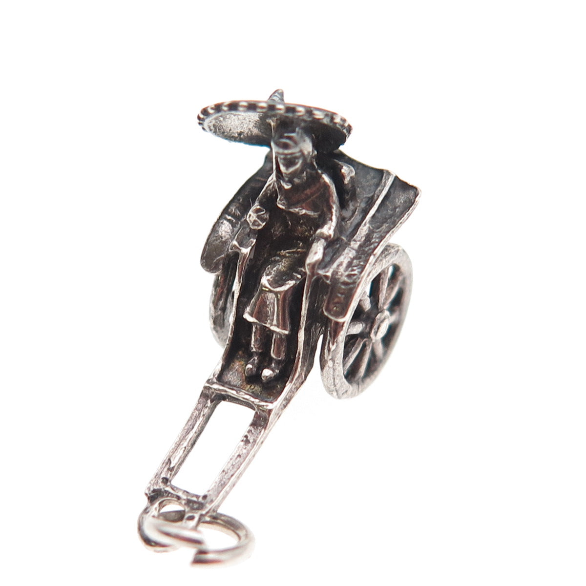 925 Sterling Silver Vintage Rickshaw Carriage Oxidized 3D Mini Charm Pendant