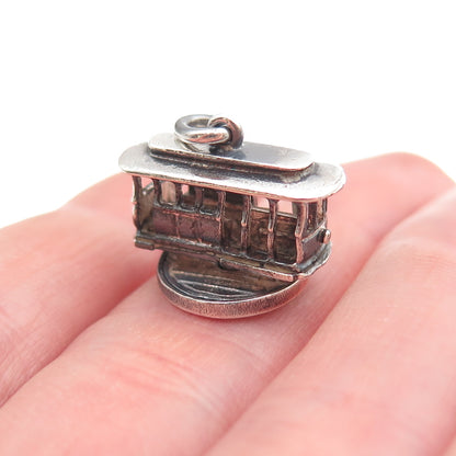 925 Sterling Silver Antique Art Deco San Francisco Cable Car 3D Mini Pendant