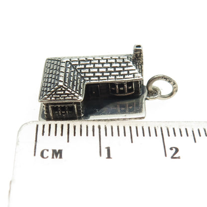 BEAU 925 Sterling Silver Antique Art Deco 3D Village House Pendant