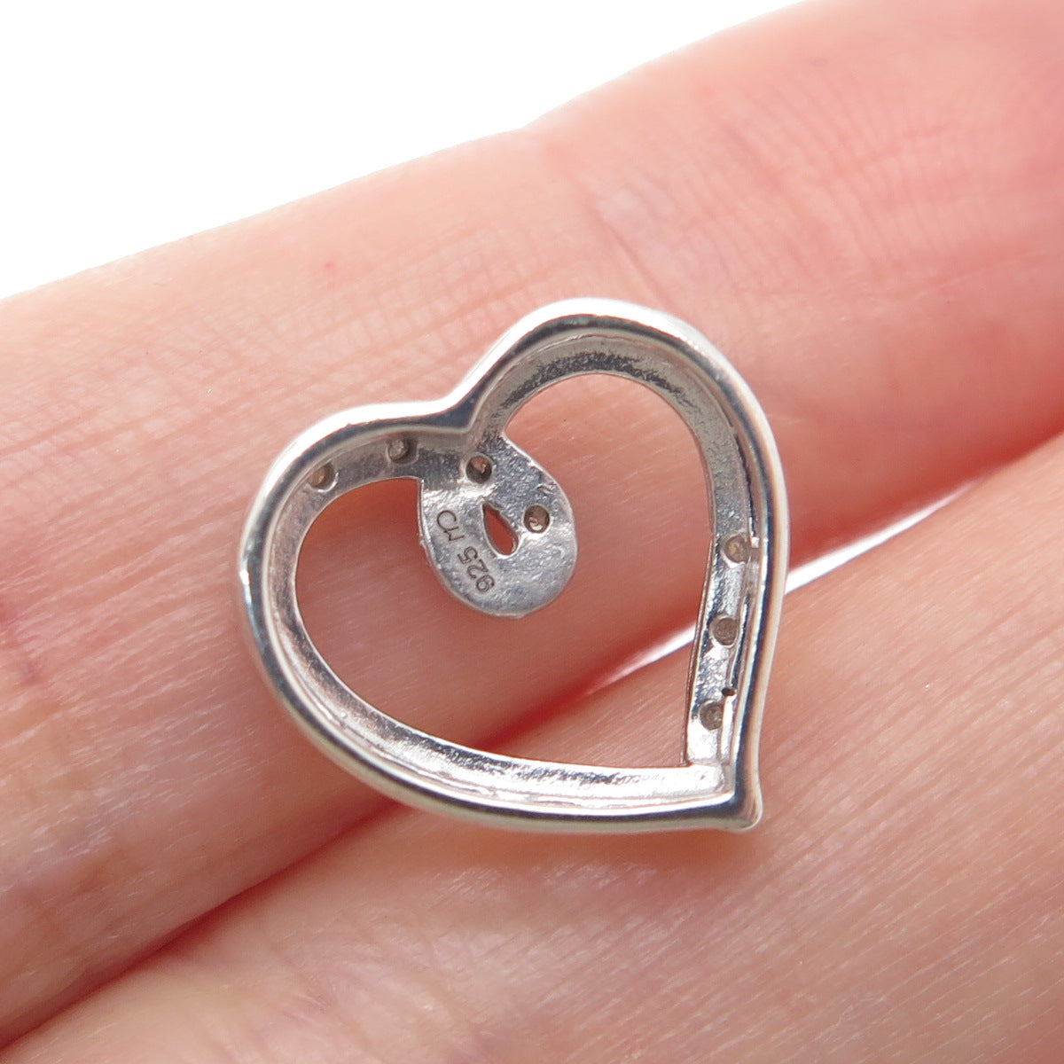 CHARLES WINSTON 925 Sterling Real Diamond Heart Minimalist Slide Pendant