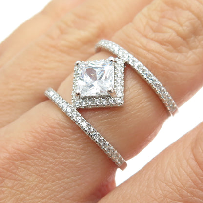 925 Sterling Silver Princess & Round-Cut C Z Modernist Ring Size 8