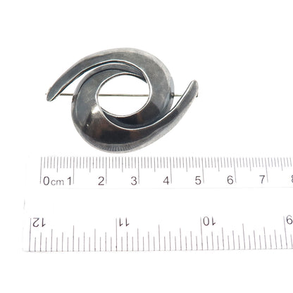 925 Sterling Silver Vintage Mexico Modernist Interlocked Oxidized Pin Brooch