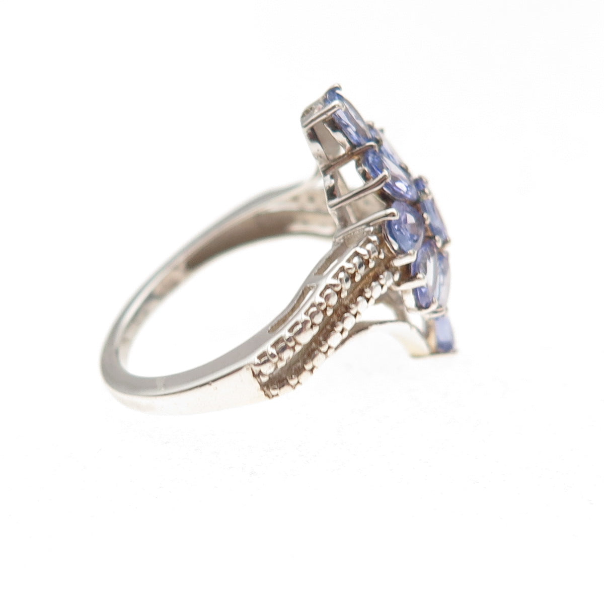 Chuck Clemency 925 Sterling Silver Real Oval & Pear-Cut Tanzanite Ring Size 5