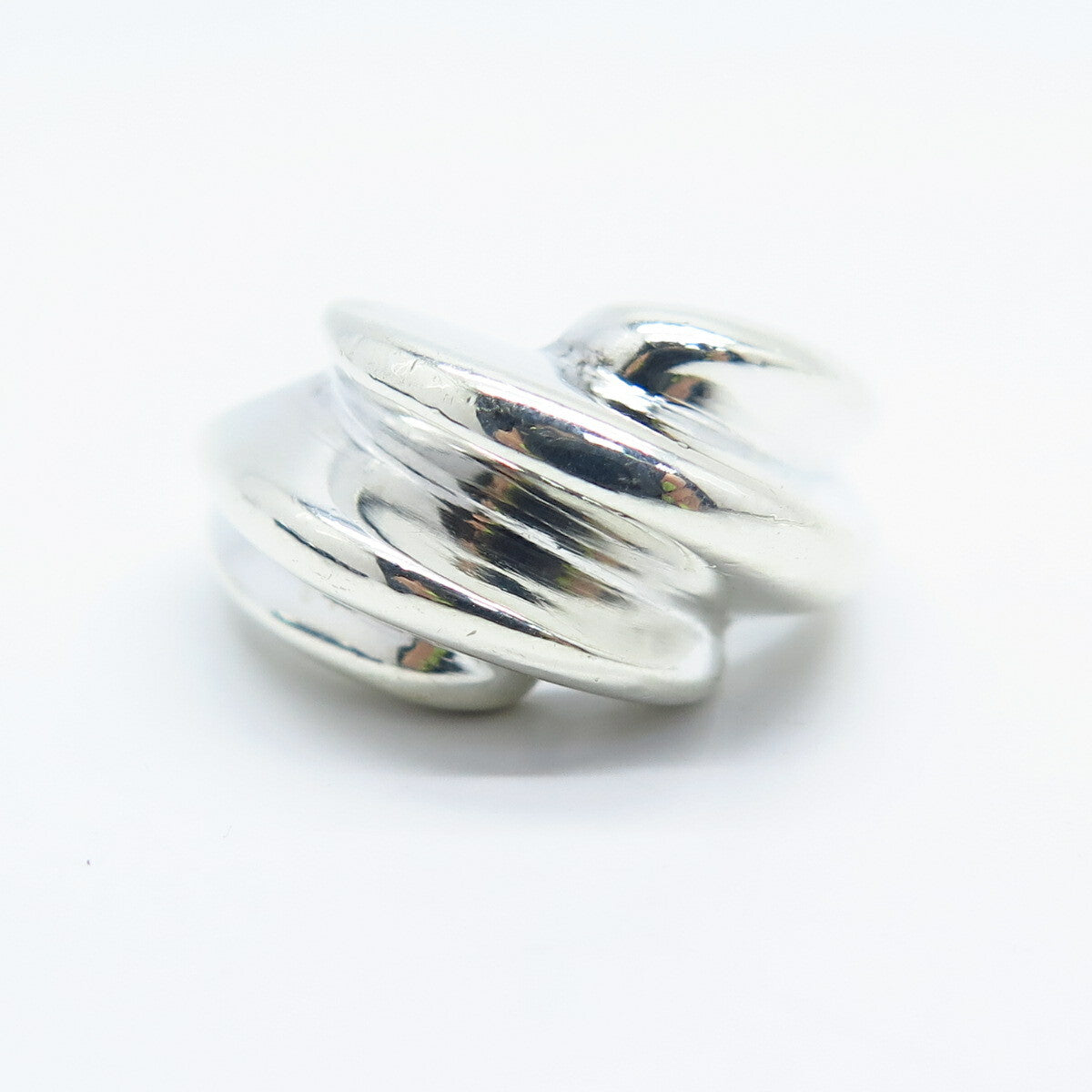 925 Sterling Silver Vintage Ribbed Overlap Ring Size 5.75