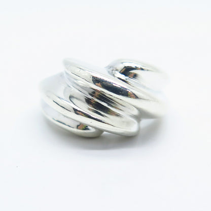 925 Sterling Silver Vintage Ribbed Overlap Ring Size 5.75