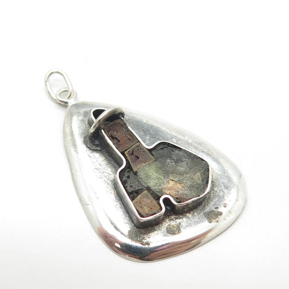 925 Sterling Silver Vintage Israel Real Turquoise & Jasper Pendant