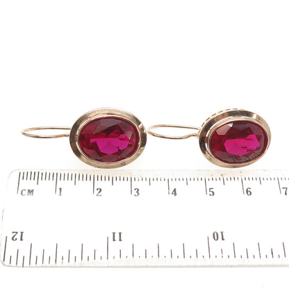 925 Sterling Silver Rose Gold Plated Lab-Created Ruby Dangle Earrings