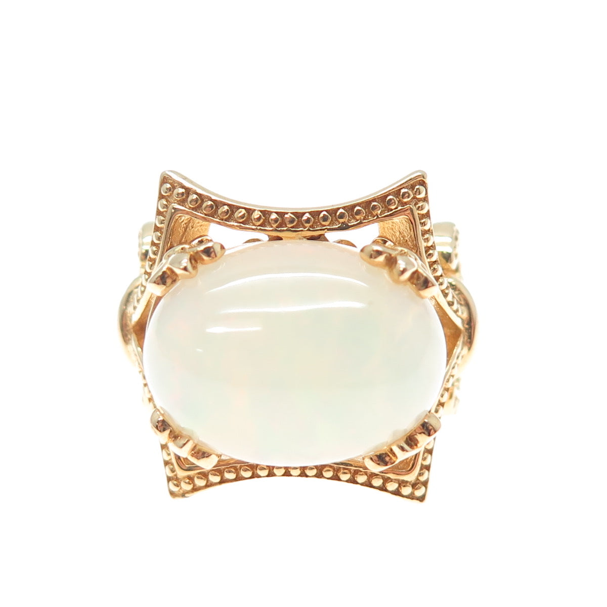 DALLAS PRINCE 925 Sterling Silver Gold Plated Real Cabochon Opal Ring Size 5.5