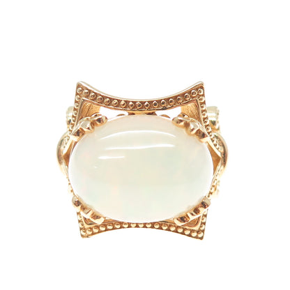 DALLAS PRINCE 925 Sterling Silver Gold Plated Real Cabochon Opal Ring Size 5.5