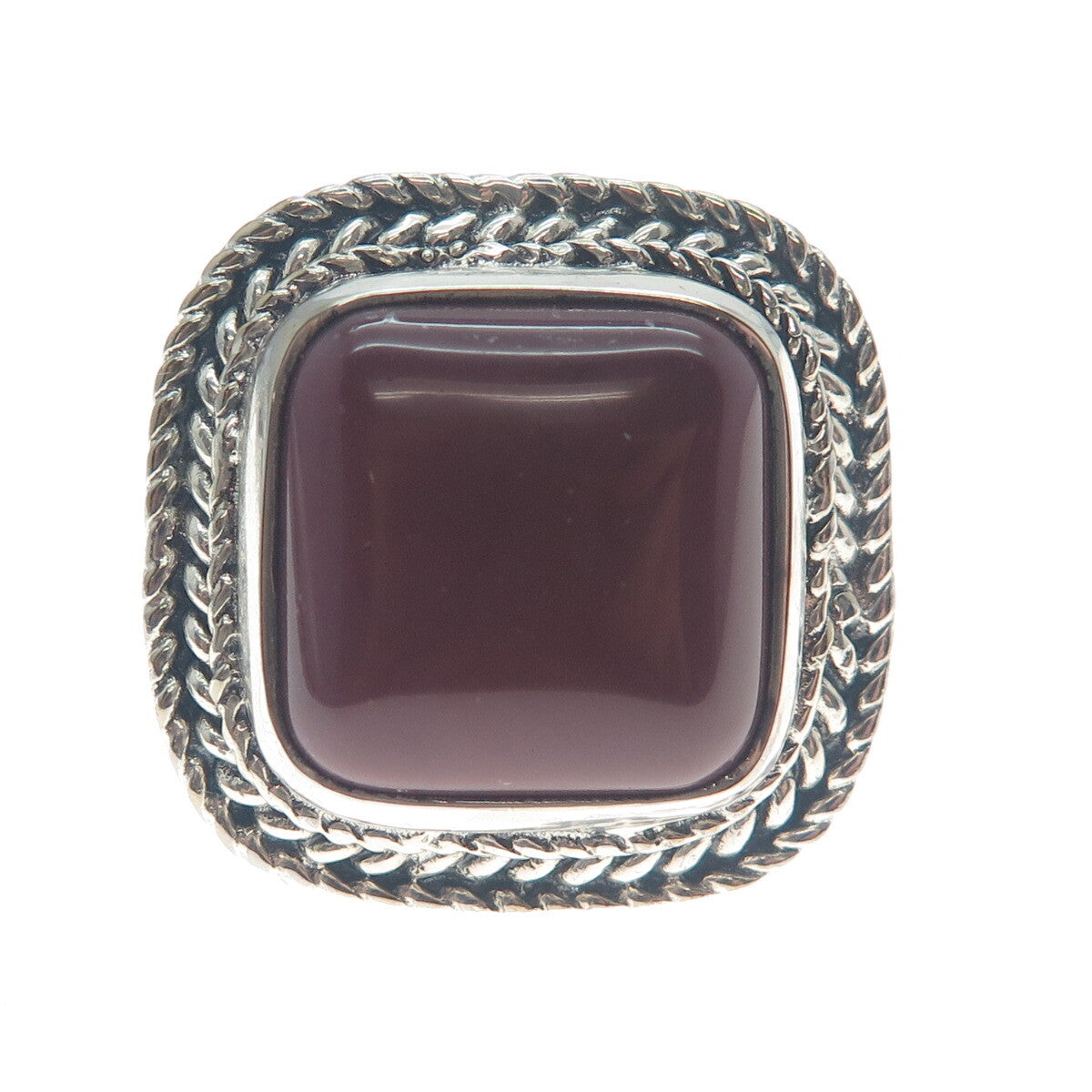 925 Sterling Silver Vintage Real Cushion-Cut Purple Jasper Oxidized Ring Size 8